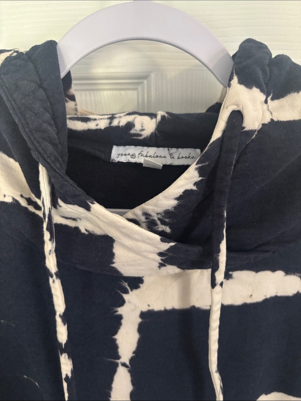 Young Fabulous & Broke Cropped Tie-Dye Hoodie in Navy and White - Picture 12 of 13